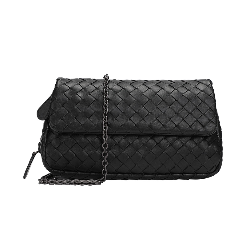 BOTTEGA VENETA 宝缇嘉 BV 2020新品 女士羊皮编织链条单肩斜挎包黑色