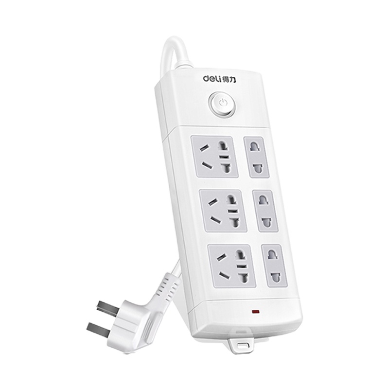 得力(deli)18210新国标6位5米 大孔距总控开关插座/插排/插线板/接线板/排插/拖线板 白色