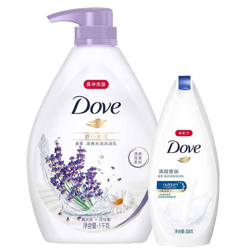 多芬(Dove) 沐浴乳 舒心水润1KG+深层营润300g[联合利华]