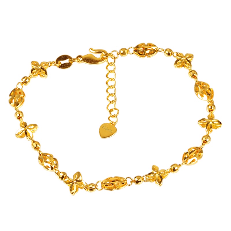 黄金码头5G黄金四瓣心花形手链女足金999链子送爱人时尚清新表白