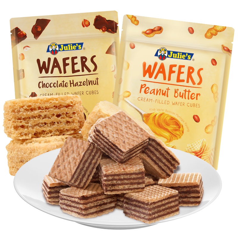 马来西亚进口零食茱蒂丝julie‘s巧克力榛果威化夹心饼干150g*3袋装代餐小食下午茶