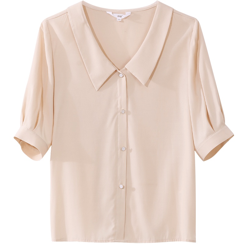 【丝滑般光泽凉爽】OSA欧莎白色短袖雪纺衬衫女OL职业上衣设计感小众衬衣夏季2021年新款