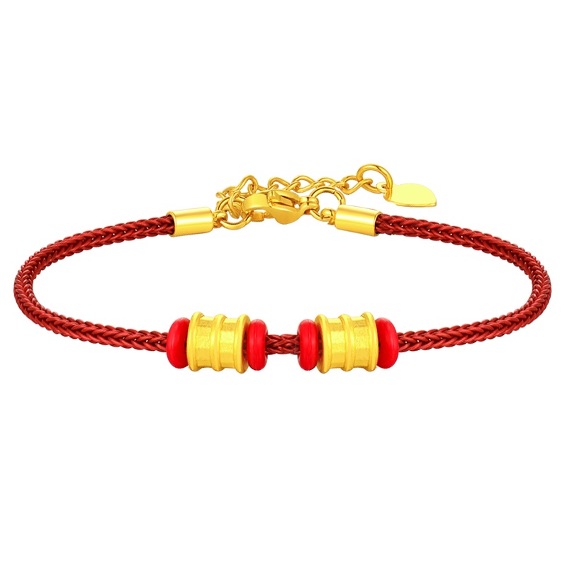 蒂蔻 时尚小蛮腰黄金手链女款3D硬足金钢丝红绳手饰品生日礼物送女友送闺蜜