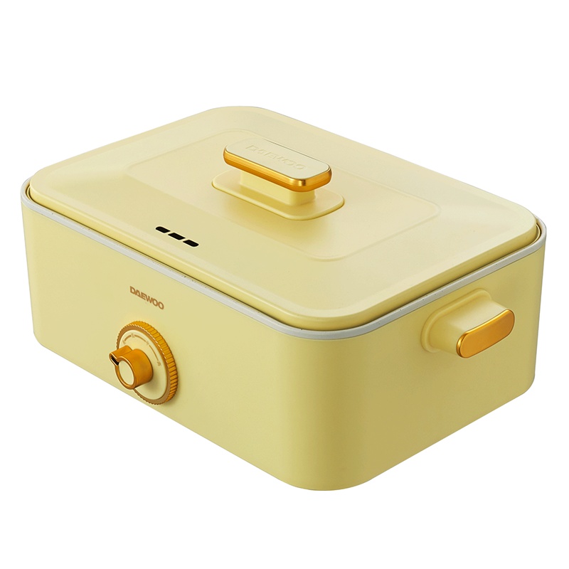 大宇(DAEWOO)电火锅多功能锅料理锅 一体式家用锅热炒锅电煮蒸煮锅涮煮泡面锅不粘涂层锅 S13 奶油黄