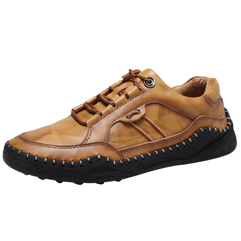 YIBULUOTUO男鞋真皮软皮软底擦色时尚手工休闲皮鞋手工缝制牛皮男士皮鞋