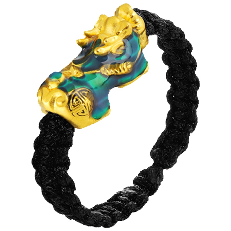 佐喜佑福3D硬足金感温变色珐琅貔貅本命年红绳情侣圈号备注默认60mm金重0.51-0.6克黑绳款 ZXNLYFA101g