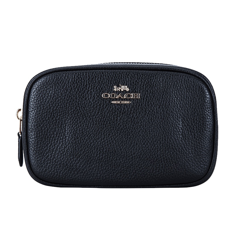 COACH 蔻驰 奢侈品 欧美时尚女士单肩包专柜款黑色拉链人造革皮质单肩斜挎腰包