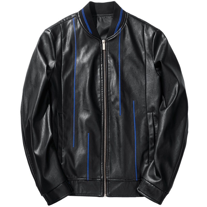 千纸鹤男士撞色皮夹克外套2019新款青年潮流帅气秋季pu皮上衣男潮30260