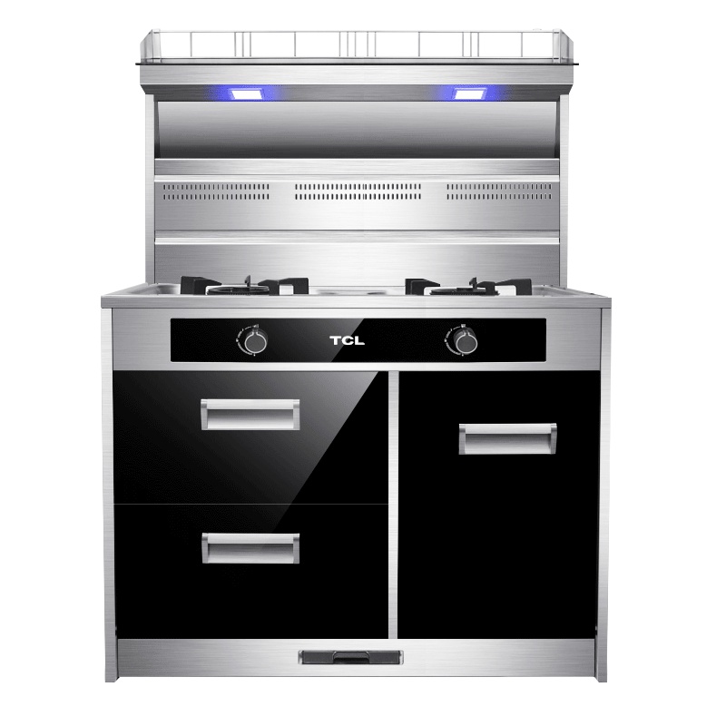 TCL JC10A 精钢台面 自动清洗 大吸力大火力 侧吸式 18m³ 抽油烟机燃气灶消毒柜 厨房家用 天然气 集成灶