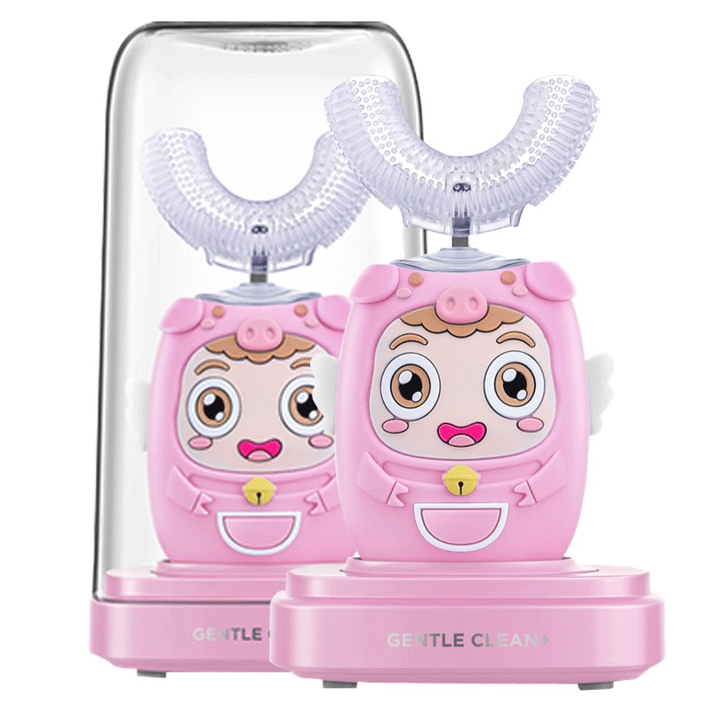 [卖就送牙膏]深爱儿童电动牙刷U型全自动宝宝学生声波充电式洁牙器u形刷牙神器-叮当猪妞