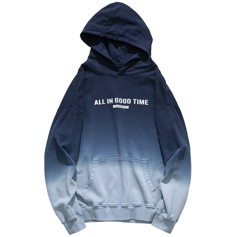 海德斯曼 深蓝色渐变卫衣男宽松连帽情侣款卫衣宽松吊染外套15217