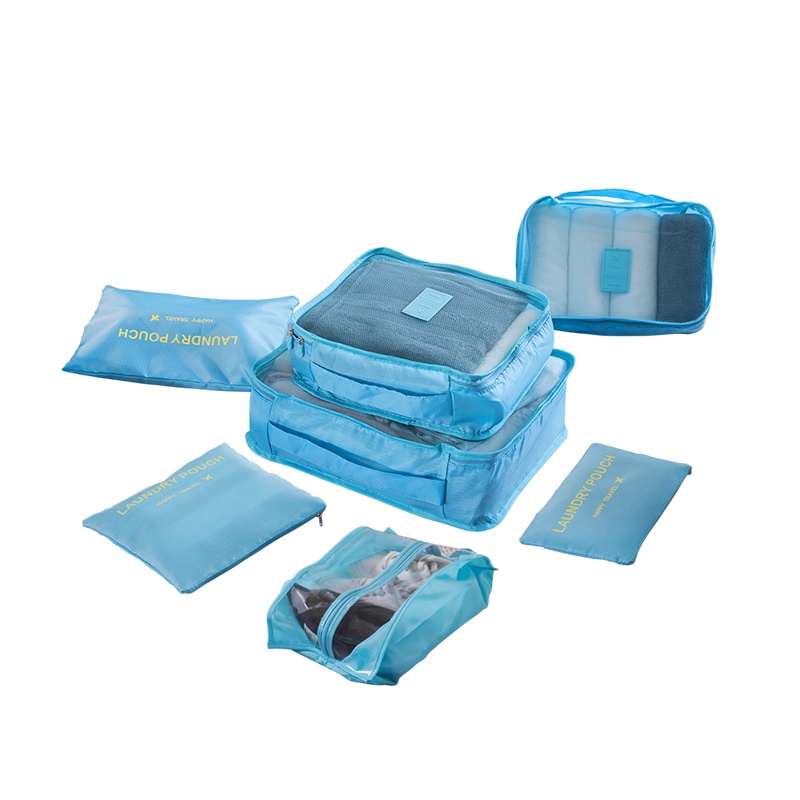 欧润哲 收纳袋收纳包 旅行衣物收纳套装洗晒包行李箱包 蓝色七件套