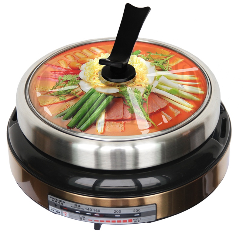 松桥多用电热锅MP-MR0401F蒸煮煎烤炖烙炸一体 煎烤功能 火锅功能 容量4L适合4 6人 高效加热盘 高端用料