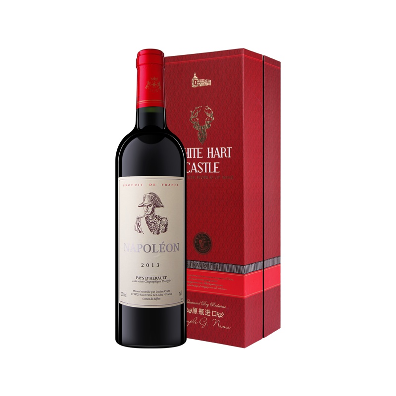 法国原瓶进口 拿破仑埃罗干红葡萄酒750ml*1单支礼盒装