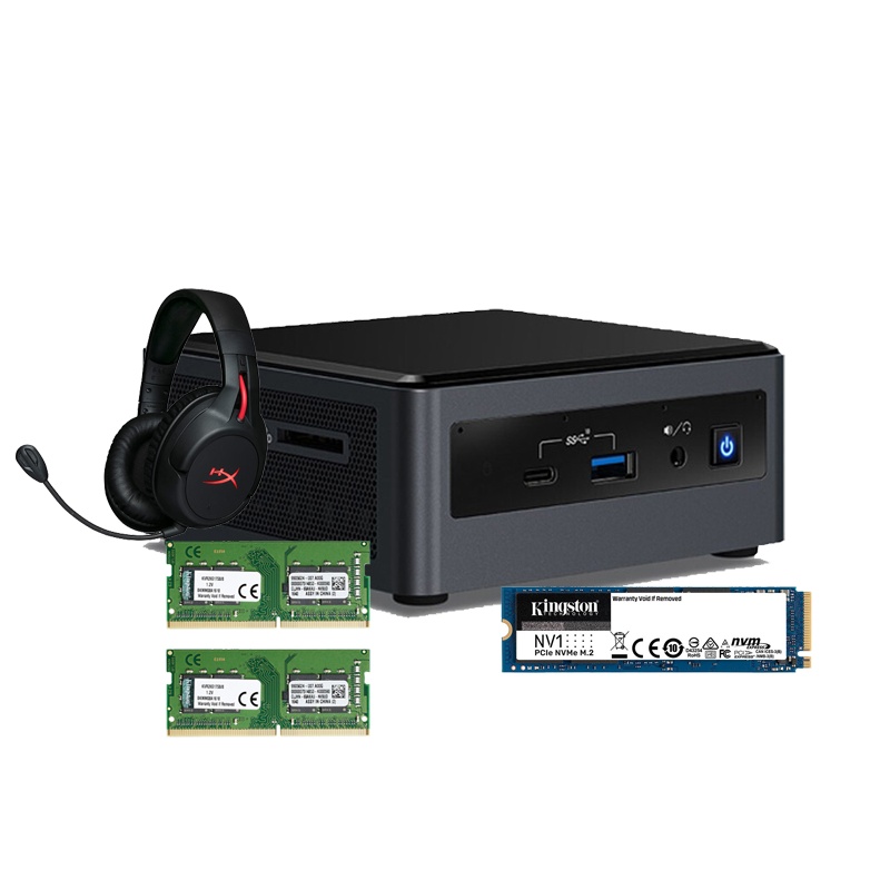 英特尔寒霜峡谷NUC10i3FNH迷你主机不带系统+2根KVR DDR4 2666 8G+1T SSD固态硬盘+天箭无线耳机