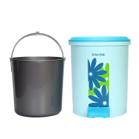 茶花 （CHAHUA）1501大号垃圾桶圆形脚踏带盖卫生桶 9.6L垃圾分类家用卫生间厨房垃圾桶 2个装