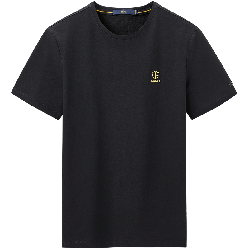 HLA海澜之家圆领净色短袖T恤2019夏季简约绣标短T男HNTBJ2R142A