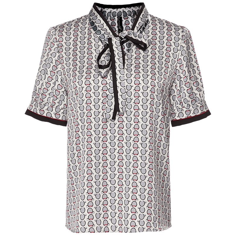 欧昵雪夏季波点印花蝴蝶结系带小心机上衣女短袖时尚小衫