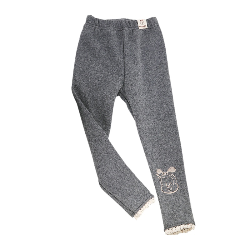 巴布豆配饰女童打底裤秋冬加绒加厚外穿洋气薄绒宝宝秋冬装一体绒裤子110、120、130、140、150