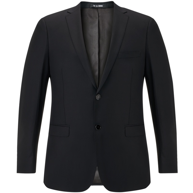 依文男士西服套装上装商务修身黑色新郎结婚羊毛西装外套