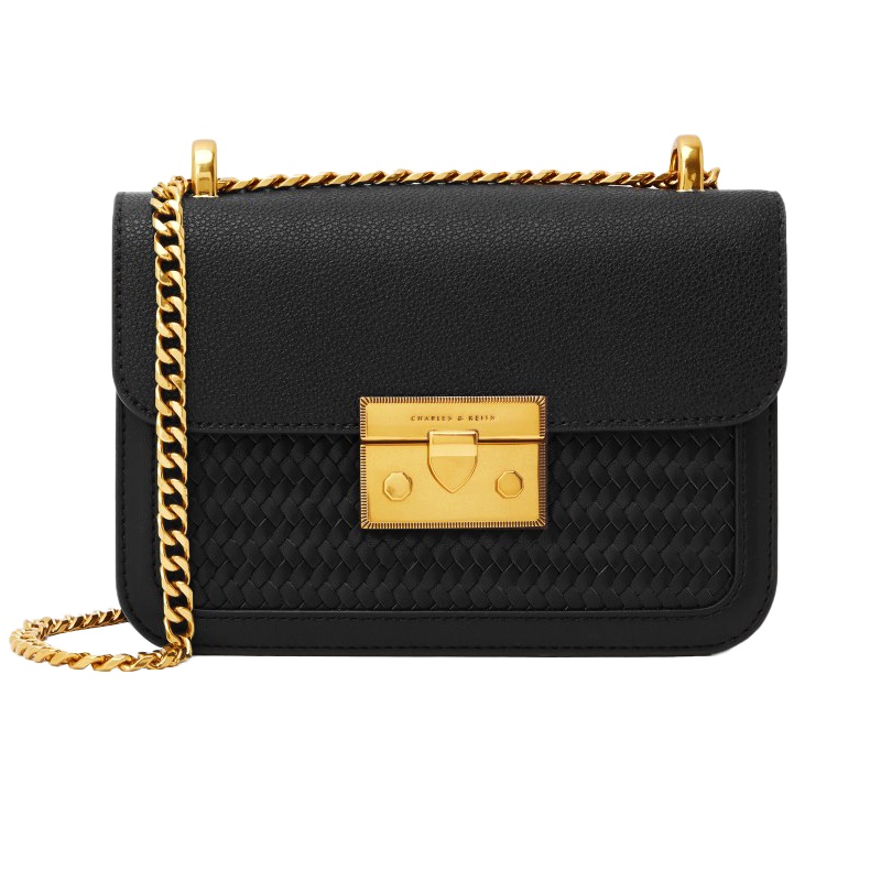 CHARLES&KEITH 小ck包早春新品织物合成革锁扣饰链条小方包 CK2-80701088-4