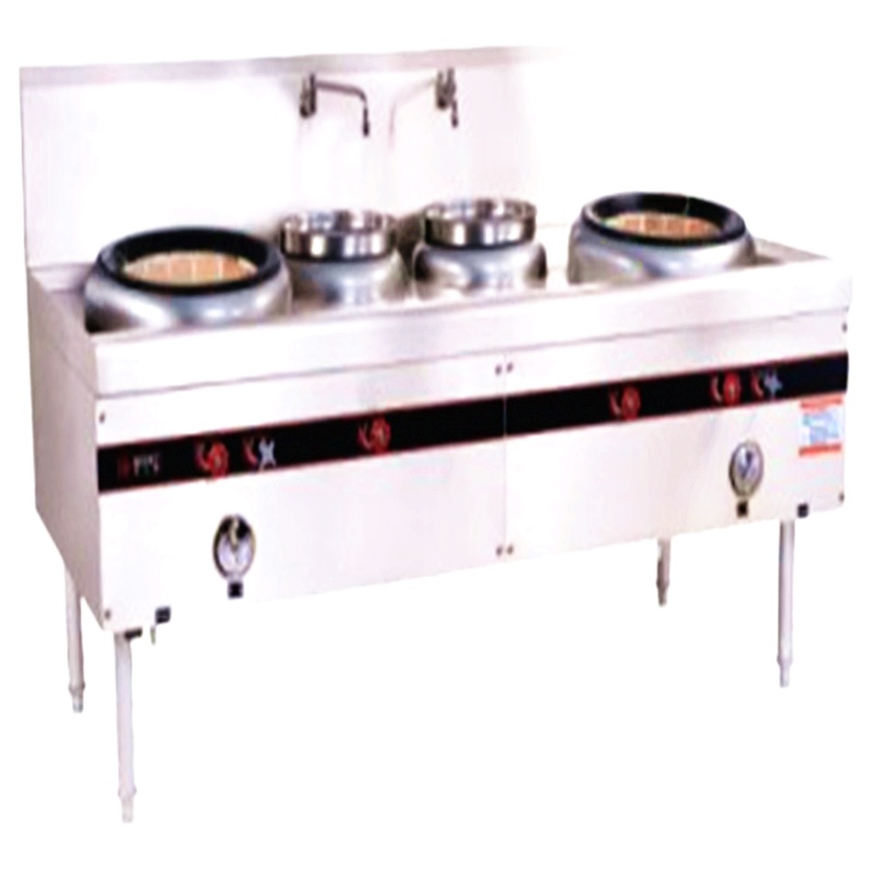 2.双孔炒菜炉灶1800*1000*1150采用SUS-201不锈钢,炉面1.2不锈钢板,整体铸造炉圈炉架采用40*40