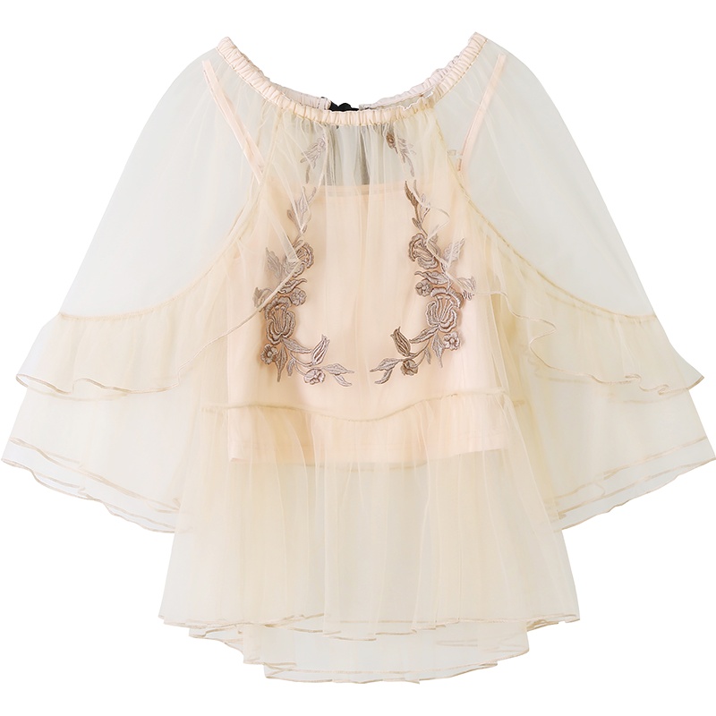 妖精的口袋Y一字肩上衣夏装甜美荷叶边超仙宽松雪纺衫女J