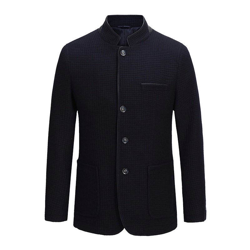 WJ 深蓝素色秋款男士羊毛单西修身版E032