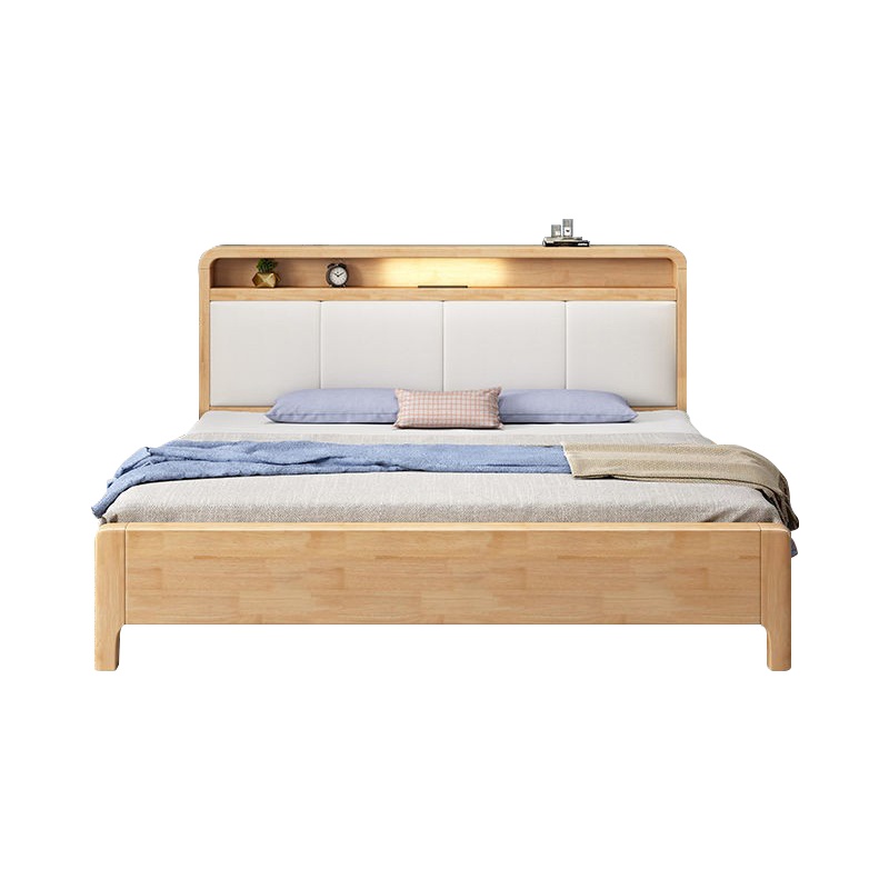 都市名门 北欧日式橡胶木主卧床1.5米床双人床实木床家用夜灯储物床软包床现代简约小户型婚床套装组合卧室家具床