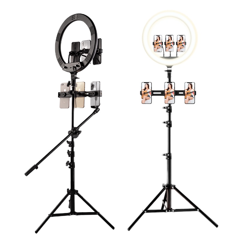 古尚古 手机直播支架三脚架拍摄神器多功能自拍三角架夹补光灯1.6米黑色[收藏送蓝牙+收纳袋+三机位+14寸灯]自拍杆