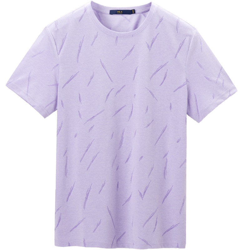HLA海澜之家圆领短袖T恤2019夏季舒适花纱提花短t男-HNTBJ2R283A