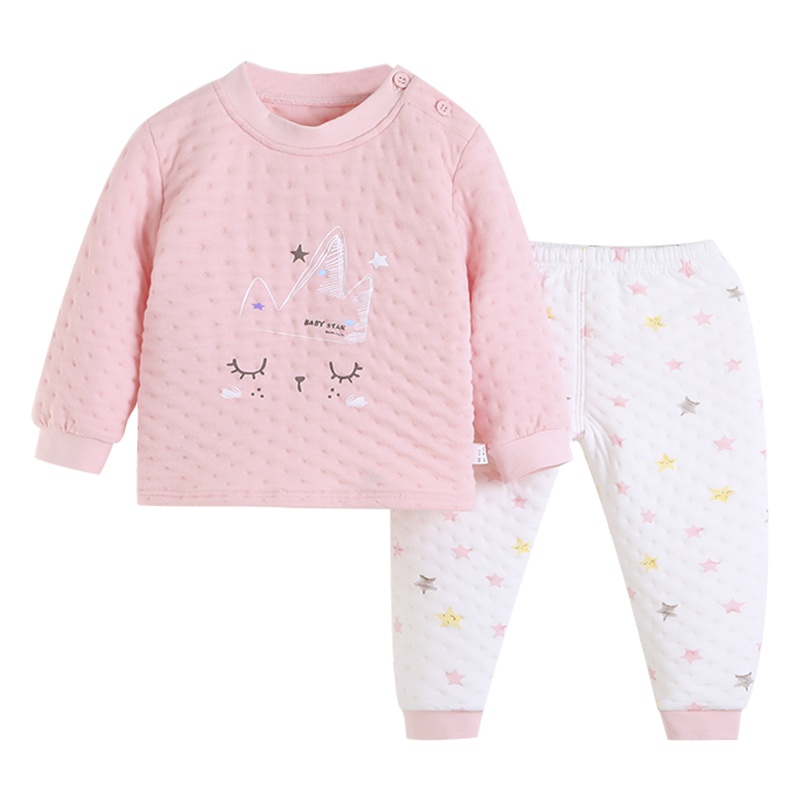 南极人男宝宝保暖衣套装三层夹棉婴儿女童秋衣儿童内衣纯棉秋冬加厚