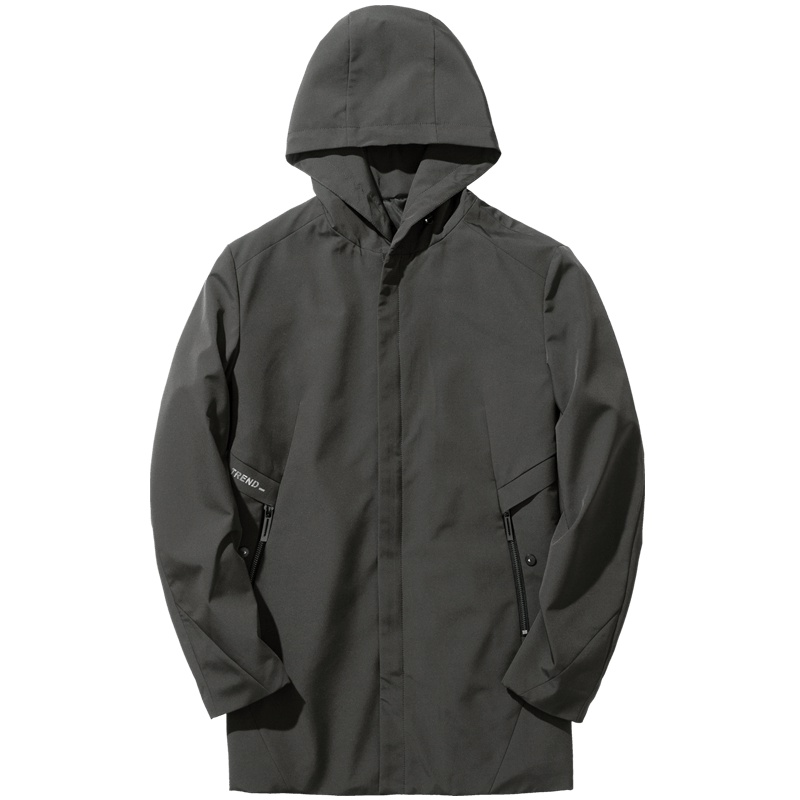 千纸鹤男士风衣2019秋冬季新款韩版休闲纯色中长款连帽外套38025