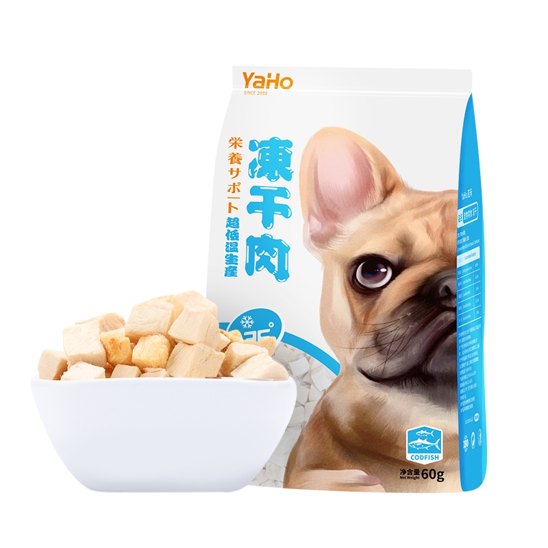 YAHO亚禾 狗狗零食冻干鸡肉块幼犬成犬鸡胸肉训练奖励泰迪比熊60g 狗零食 鱼肉味