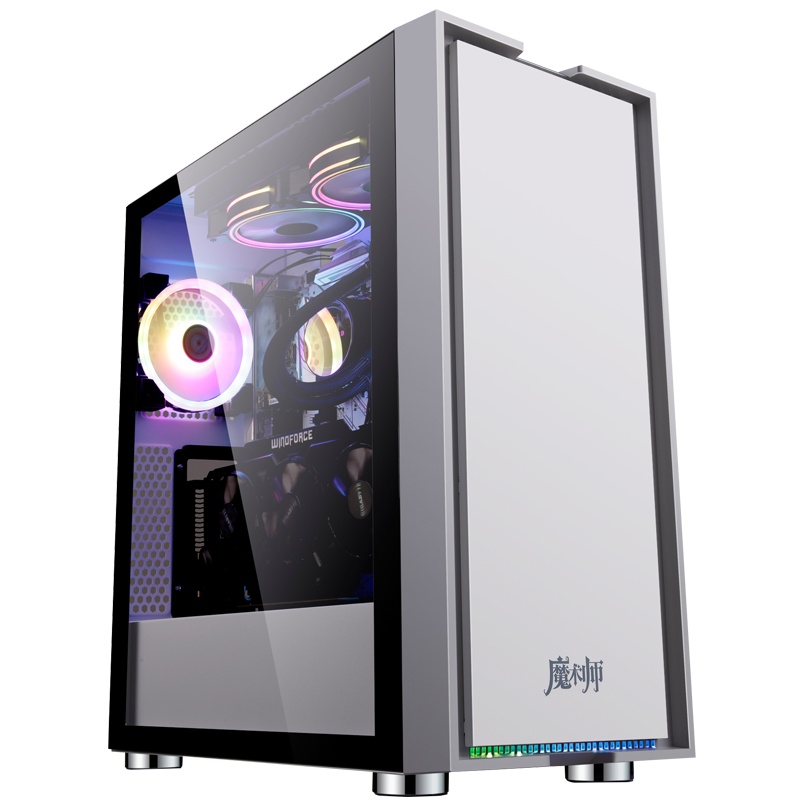金河田魔术师冰川银台式机电脑主机组装塔式侧透玻璃游戏水冷机箱