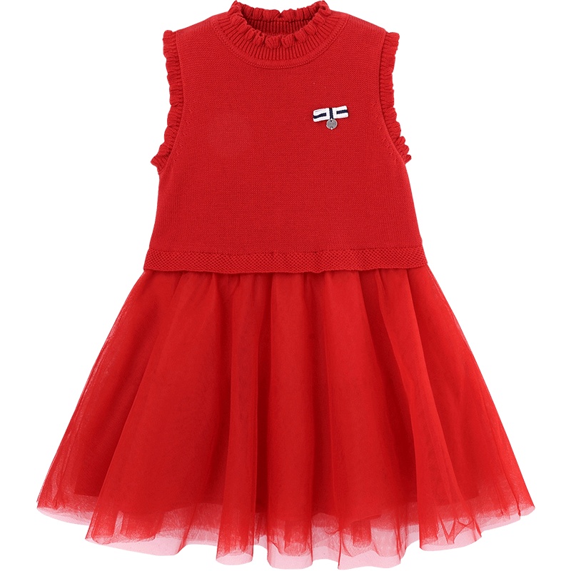 英氏儿童连衣裙时尚新年装女童背心裙 2020秋冬新款 YRLFJ40263A01