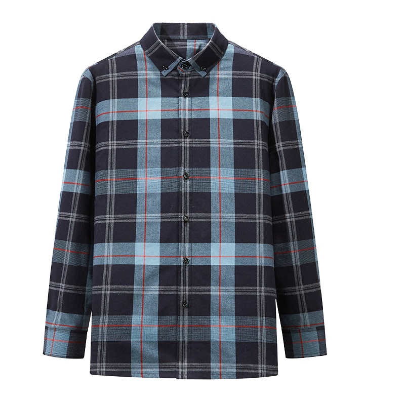 花花公子男装休闲时尚格子男士羽绒长袖衬衫简约舒适保暖男衬衣