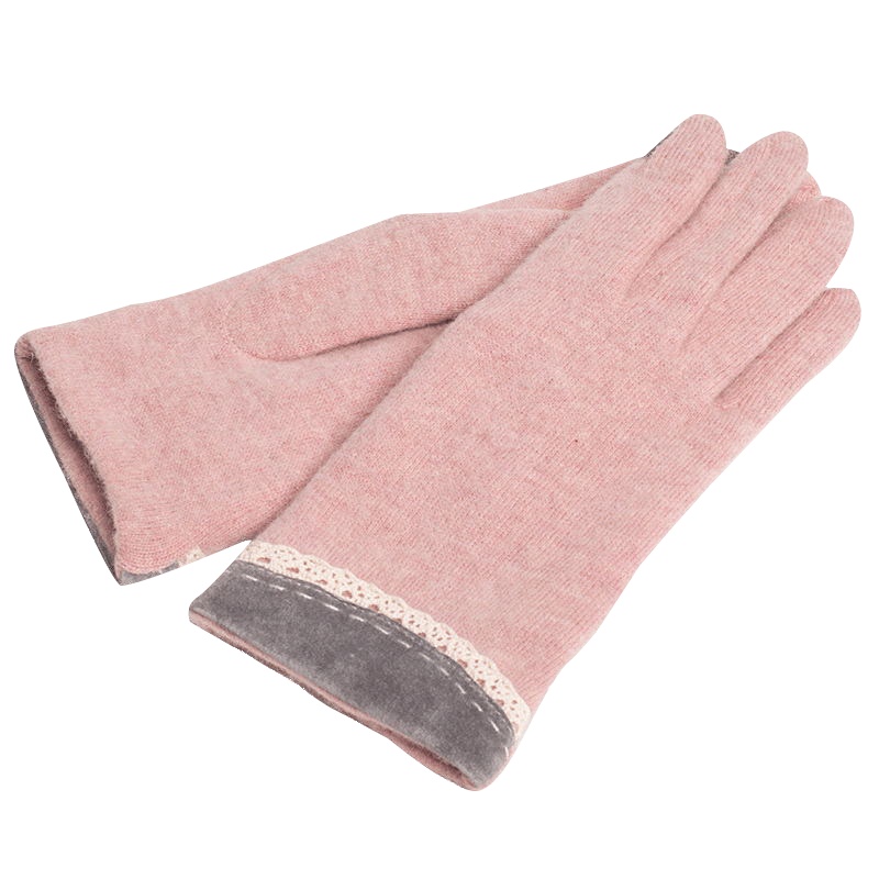 乐为触屏手套女士秋冬季天羊毛手套加绒加厚保暖分指可爱学生韩版潮流时尚女式 16FD152