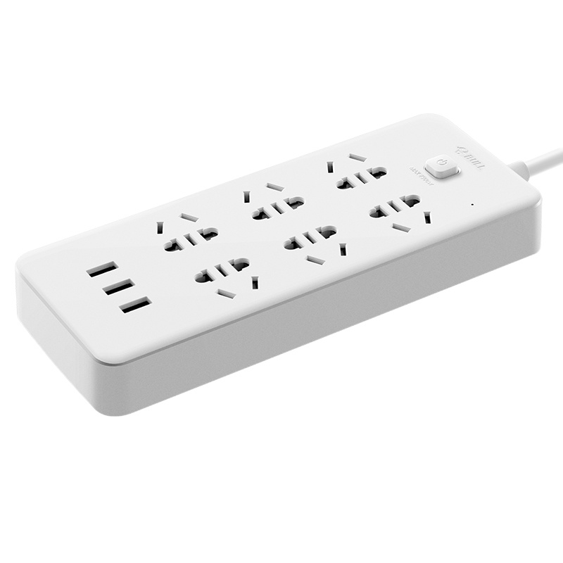 公牛(BULL) 3usb接口 6孔全长1.8米带保护门 插线板 白色 接线板