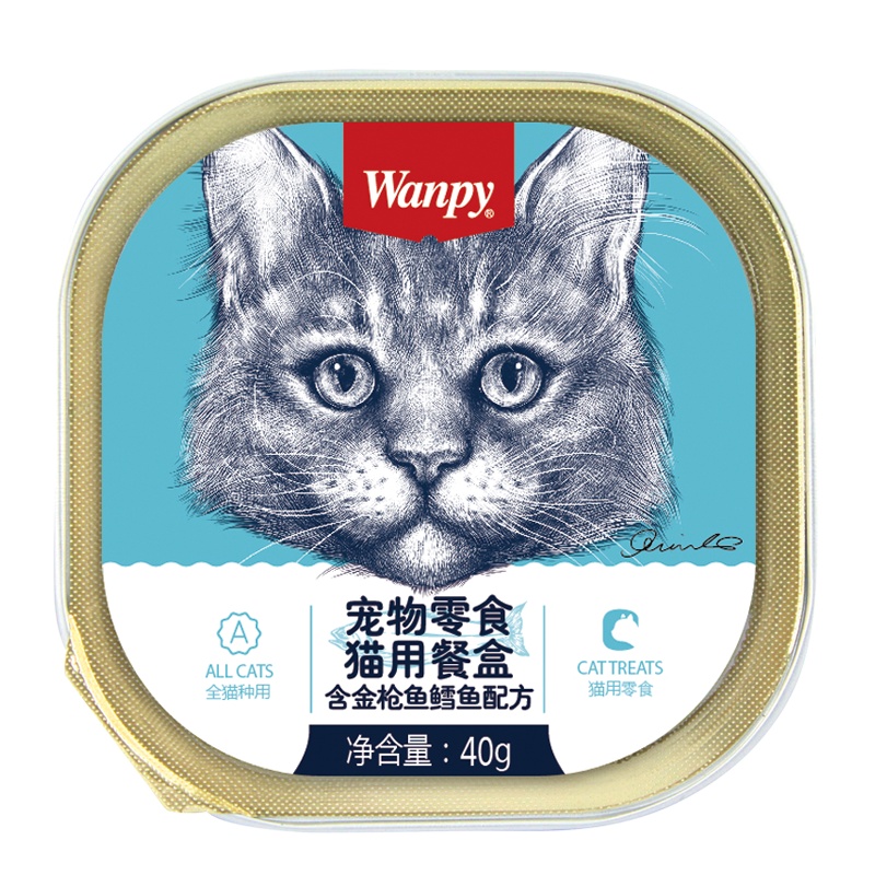 顽皮Wanpy宠物零食猫用餐盒含金枪鱼+鳕鱼40g*6盒