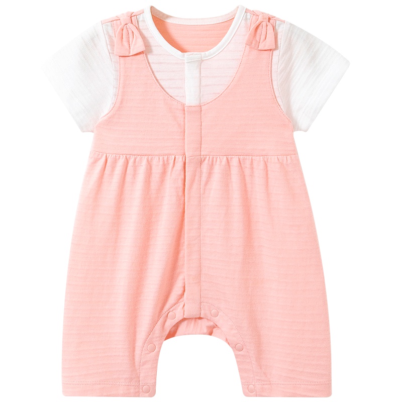 哈贝比女宝宝可爱粉色外出夏季连身衣婴儿连体衣短袖纯棉哈衣爬服