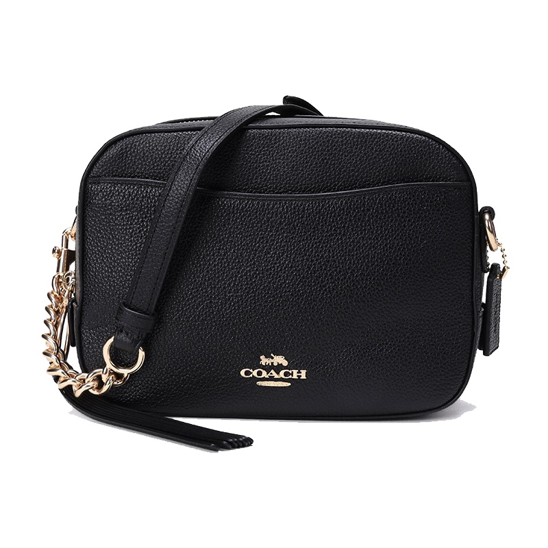 COACH 蔻驰 奢侈品 女士黑色抛光粒面皮革相机包单肩斜挎包 29411