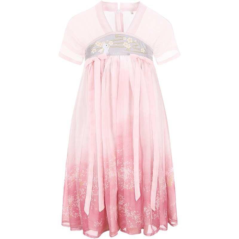 旗铂Qibo樱花兔短袖汉服中国风唐装超仙春装襦裙古装连衣裙