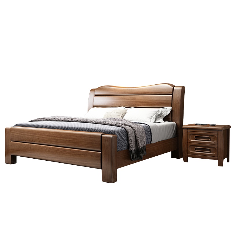 景山百岁 床 胡桃木床 实木床 双人床 现代中式全实木家具 木质床 婚床 抽屉床1.8 1.5米高箱储物主卧床 SJ02