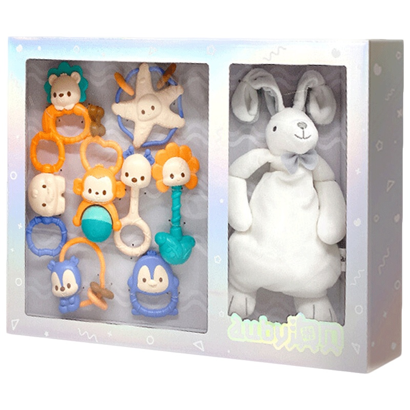 澳贝0-1岁婴幼儿玩具高温消毒放心煮摇铃/牙胶新生宝宝礼物 新生儿安抚礼盒套装461536