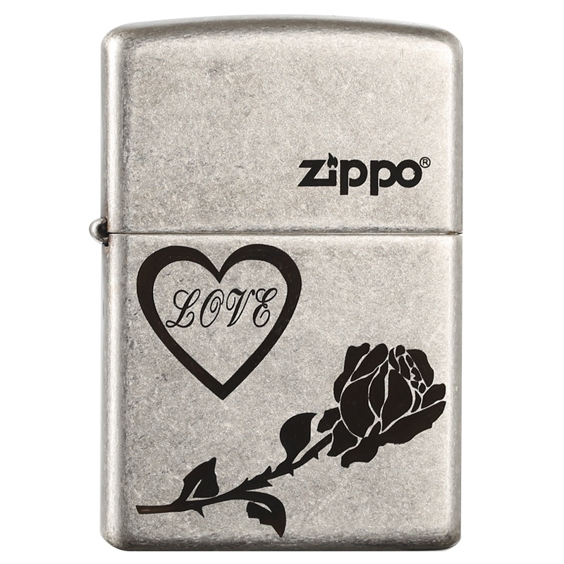 ZIPPO之宝121FBMP-仿古银爱心玫瑰 防风打火机正品原装