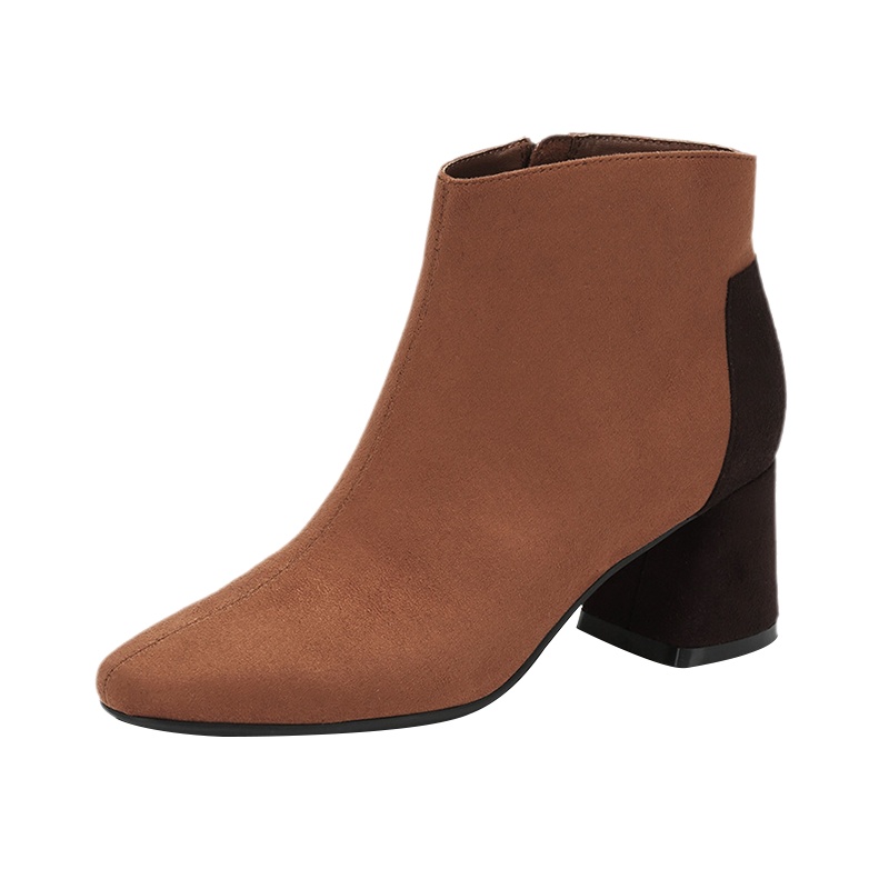 达芙妮冬季新款复古绒面时尚圆头粗跟短靴女