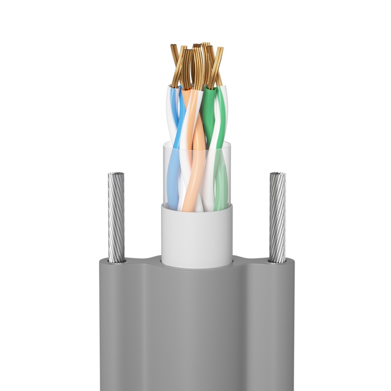 千天(QANTOP)电梯网线监控视频随行线双钢丝100米 超五类百兆网络线8芯无氧铜QT-DT001