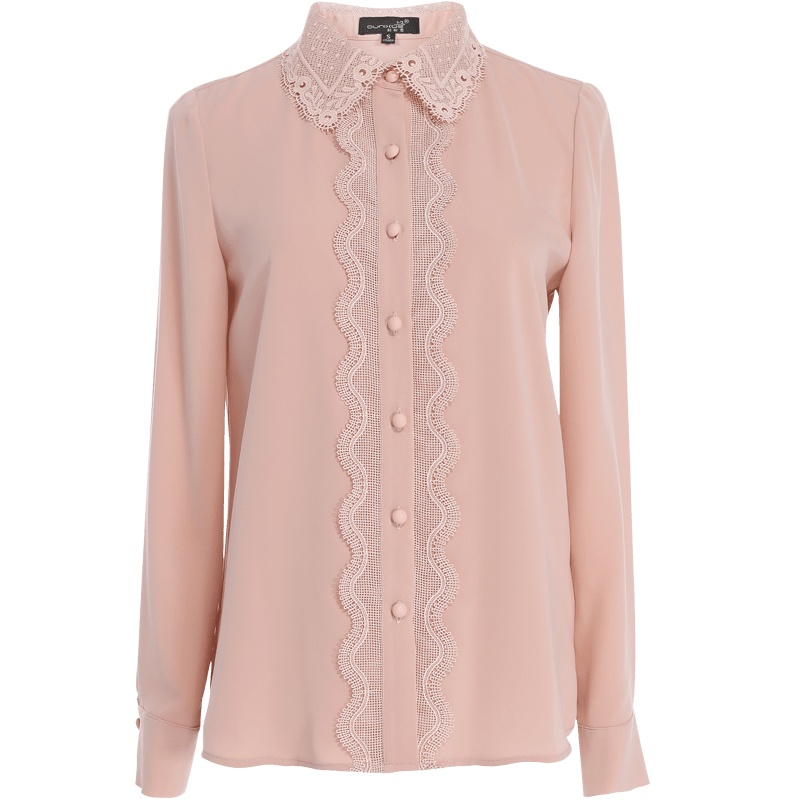 欧昵雪镂空蕾丝长袖衬衫女洋气显瘦打底小衫上衣