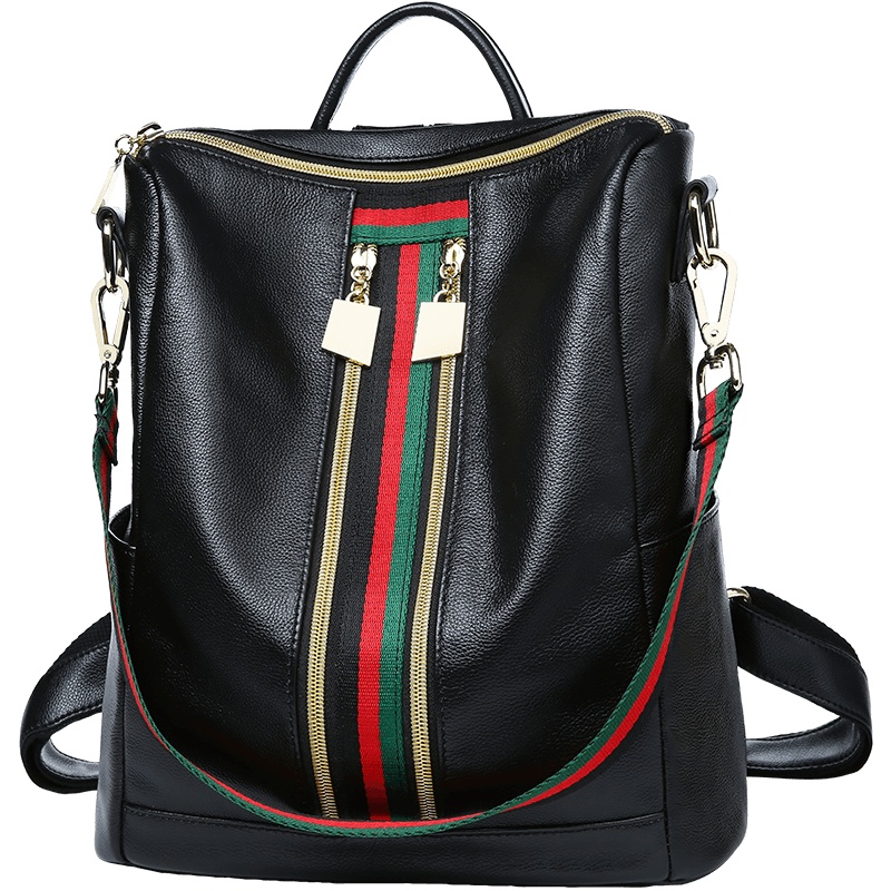 双肩包女2021新款真皮书包大容量背包百搭时尚大包包潮